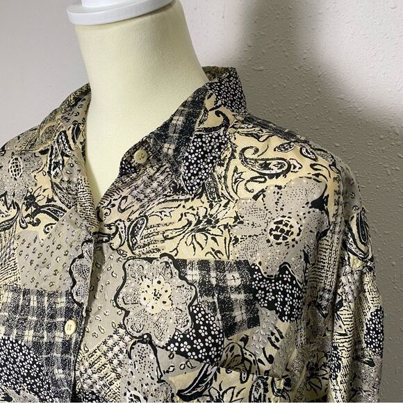 Vintage Details Express 100% Silk Button Front Floral Paisley Blouse Women's LG - Picture 6 of 16
